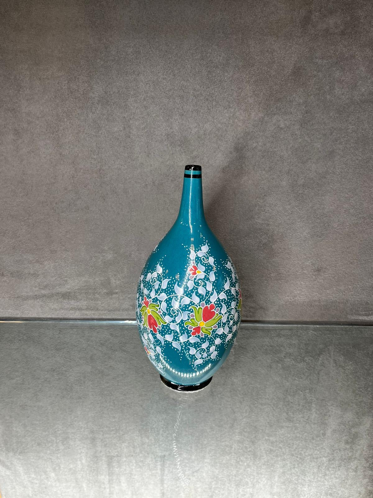 Glazed Blue Bottle Flower Vase - HighTouch 