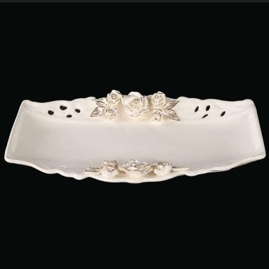 White Ceramic Flower Tray - HighTouch 
