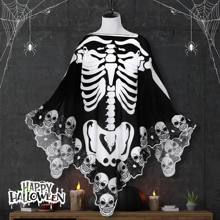 Halloween Skeleton Poncho – Skull & Bones Lace Cape