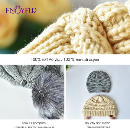 Women’s Faux Fur Pom Slouchy Knit Beanie