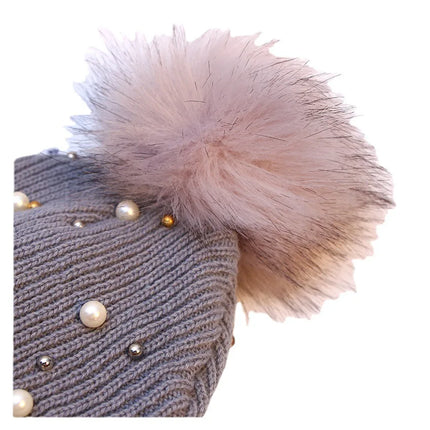Pearl & Rhinestone Pom Pom Beanie