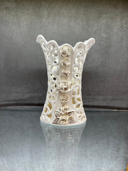 White Ceramic Vertical Flower Vase - HighTouch 