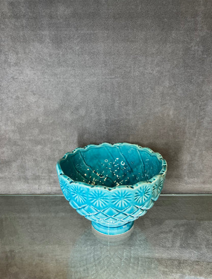 Glazed Blue Craved Flower Vase - HighTouch 