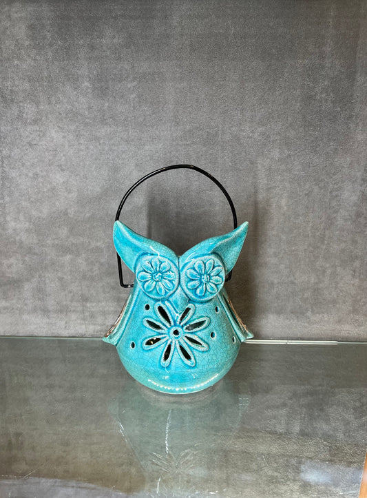 Glazed Blue Owl Hanging Pot - HighTouch 