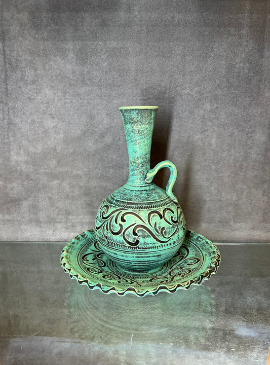Sea Green Ceramic Plate+Vase - HighTouch 