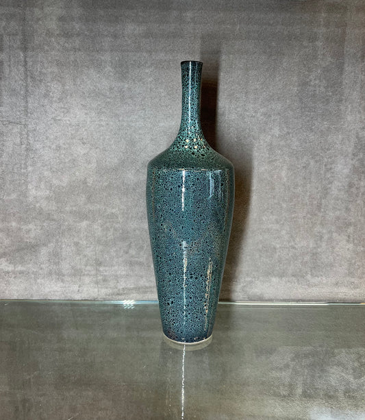 Glazed Blue Bottle Vase - HighTouch 
