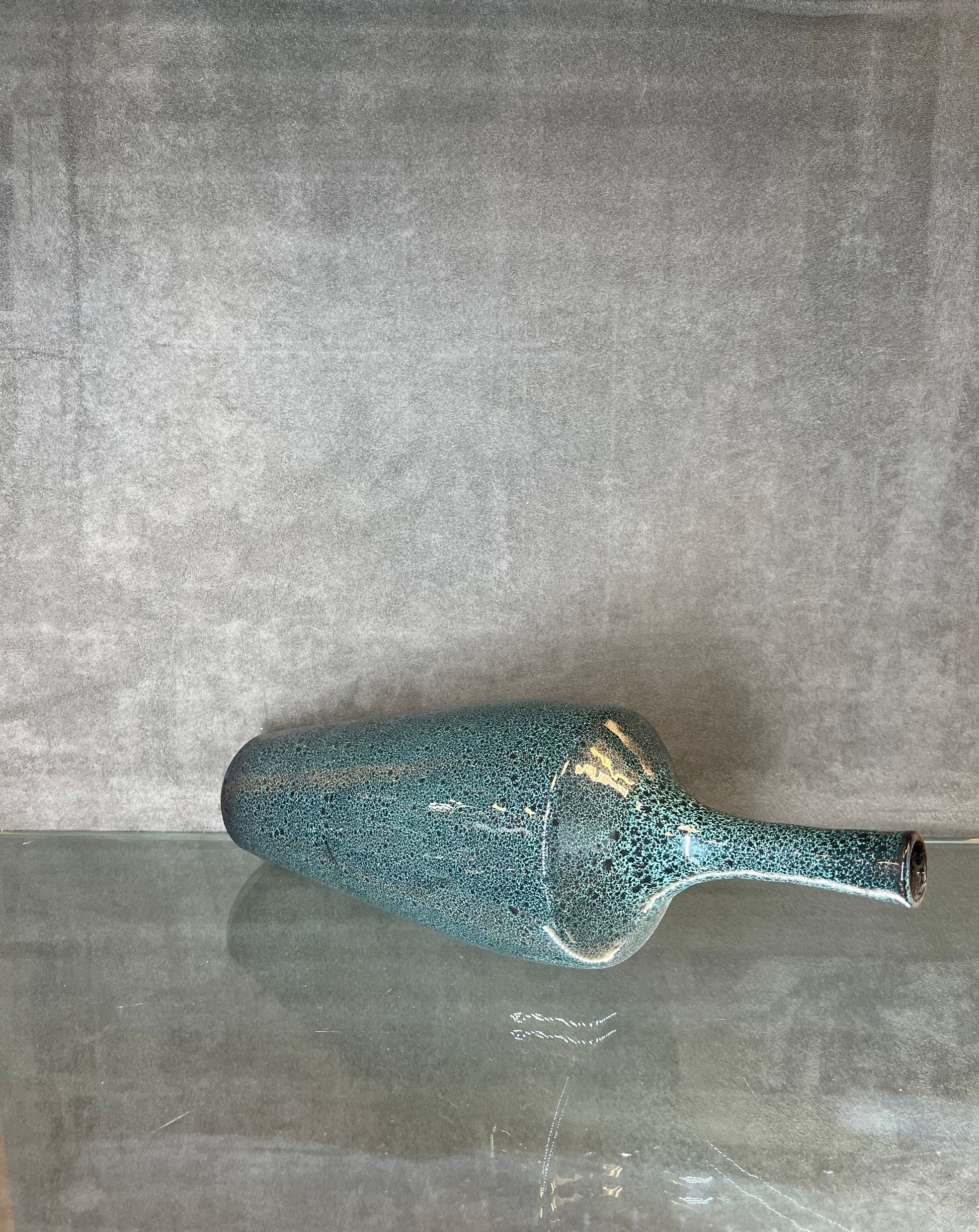 Glazed Blue Bottle Vase - HighTouch 