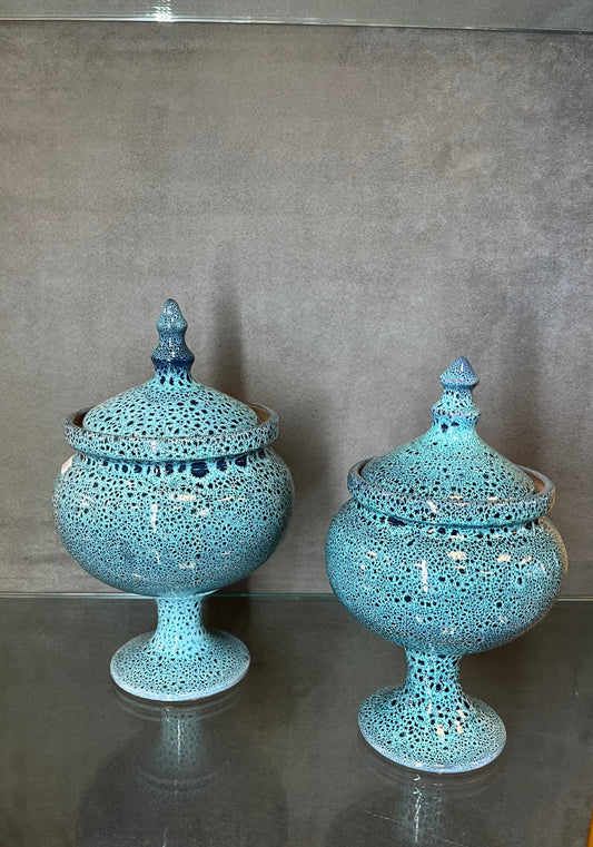 Glazed ceramic turquoise candy pot - HighTouch 