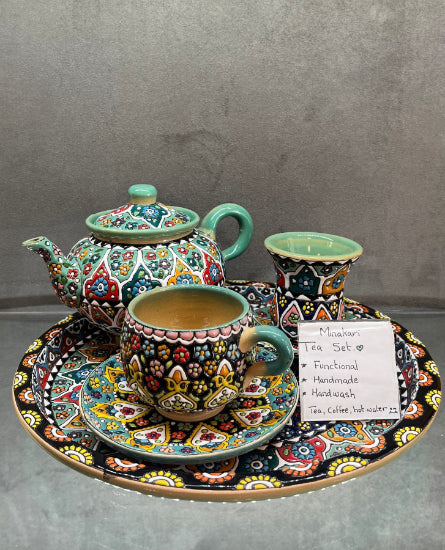 Vintage Turkish Tea Set with Tray Metal Teapot Set