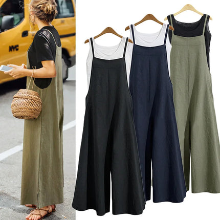 Cotton-Linen Wide-Leg Bib Jumpsuit