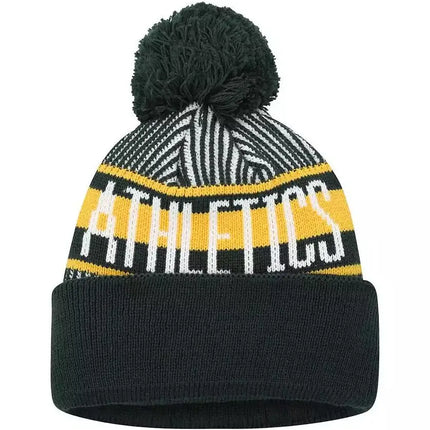 New Era Oakland Athletics Youth Green Striped Knit Hat with Pom