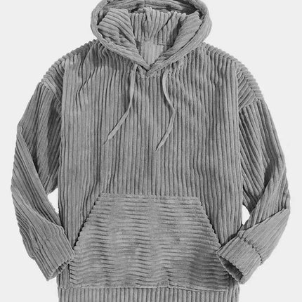 Men’s Thick Corduroy Hooded Sweatshirt – Kangaroo Pocket, Retro Street Style
