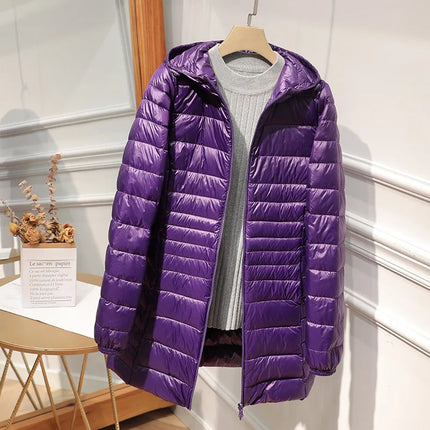 Women’s Long Warm Down Coat with Portable Storage Bag