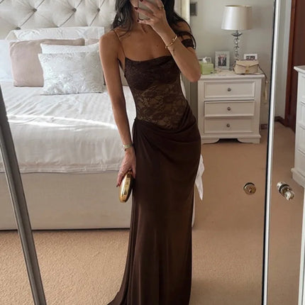 One-Shoulder Lace Maxi Dress