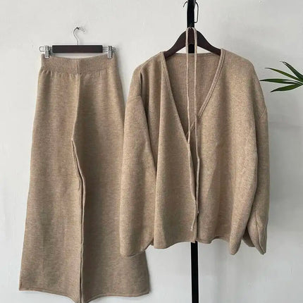 Knit Zip-Up Cardigan & Wide-Leg Pants Set