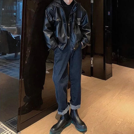 PU Slim Fit Motorcycle Jacket For Men