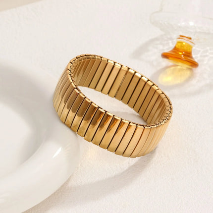 Gold Colour Titanium Steel Heart Elastic Bracelet