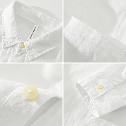 Linen Loose Square-Collar Long Sleeve Shirt Men