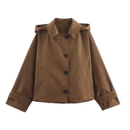 Men’s Hooded Lapel Single-Breasted Short Trench Coat