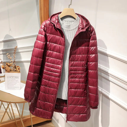 Women’s Long Warm Down Coat with Portable Storage Bag