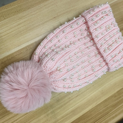 Pearl & Rhinestone Pom Pom Beanie