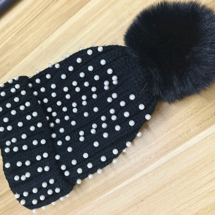 Pearl & Rhinestone Pom Pom Beanie