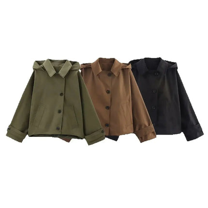 Men’s Hooded Lapel Single-Breasted Short Trench Coat