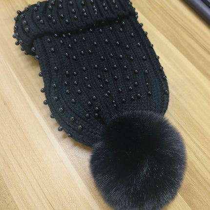 Pearl & Rhinestone Pom Pom Beanie