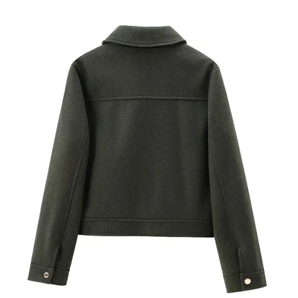Women's Winter Zipper Jacket - Elegant Short Street Coat with Pockets