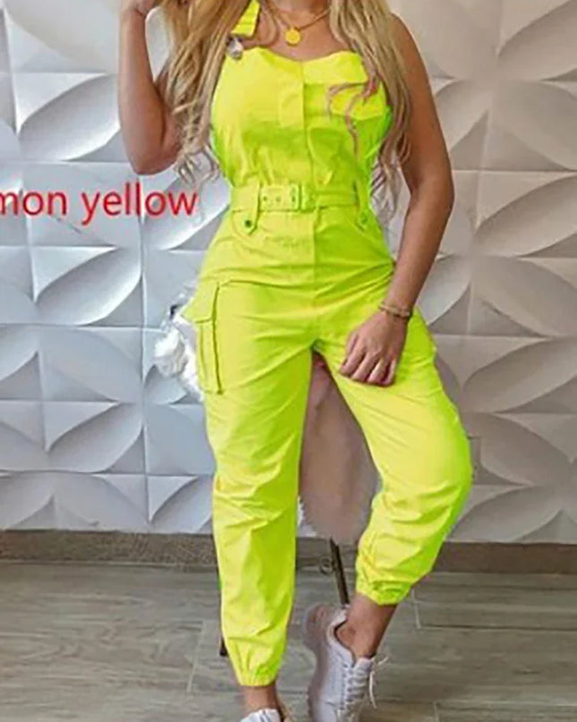 Sleeveless Cargo Jumpsuit with Drawstring Waist