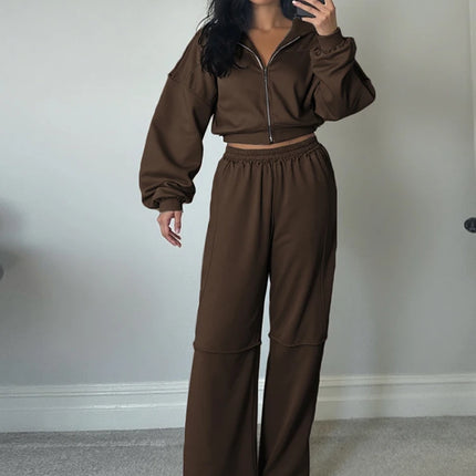 Women’s Panel-Stripe Hoodie & Wide-Leg Tracksuit Set – Sporty Retro Comfort