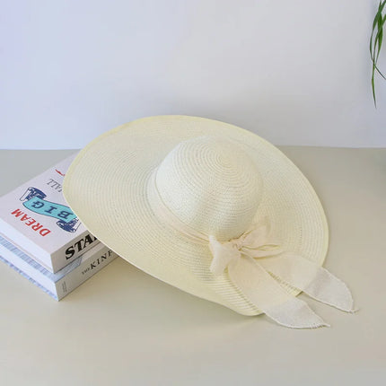 Wide-Brim Straw Fedora with Bowknot – Packable Summer Sun Hat