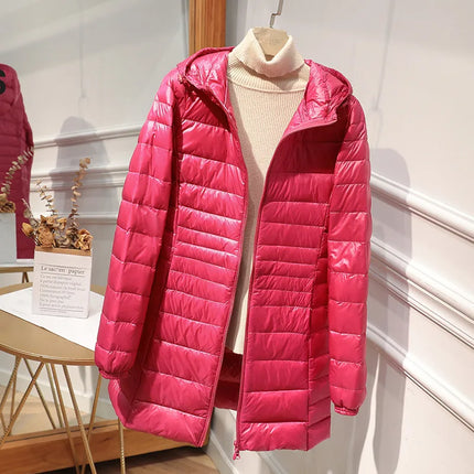 Women’s Long Warm Down Coat with Portable Storage Bag
