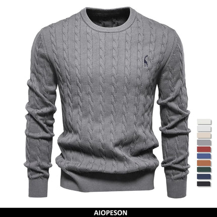 Men's Giraffe Embroidered Cotton Sweater – Unique & Comfortable