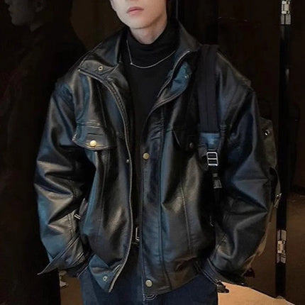 PU Slim Fit Motorcycle Jacket For Men