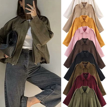 Oversized Suede Bomber Jacket