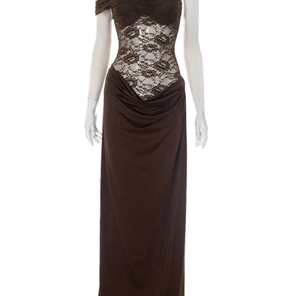One-Shoulder Lace Maxi Dress