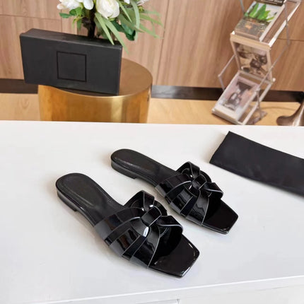 Genuine Leather Square Toe Summer Slides