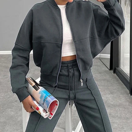 Women’s Matching Zipper Jacket & High-Waist Jogger Set