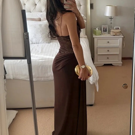 One-Shoulder Lace Maxi Dress