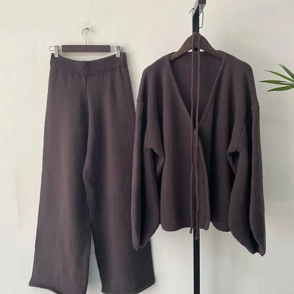 Knit Zip-Up Cardigan & Wide-Leg Pants Set