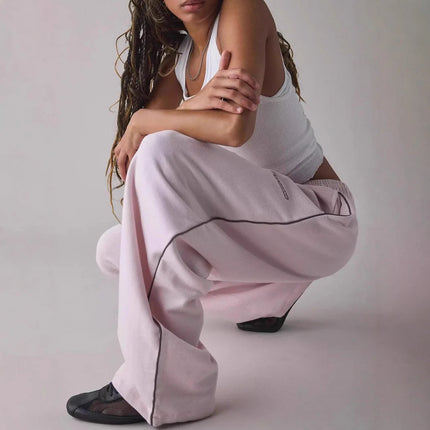 Pink Embroidered Casual Pants for Women