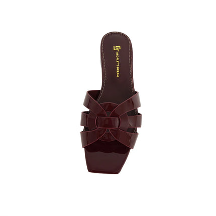 Genuine Leather Square Toe Summer Slides