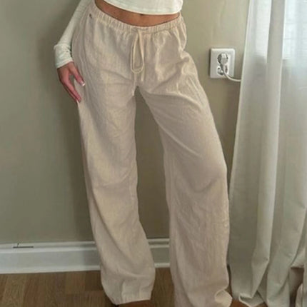 Sweetown Boho Straight‑Leg Pants – High‑Waist Loose Linen‑Blend Trousers with Pockets