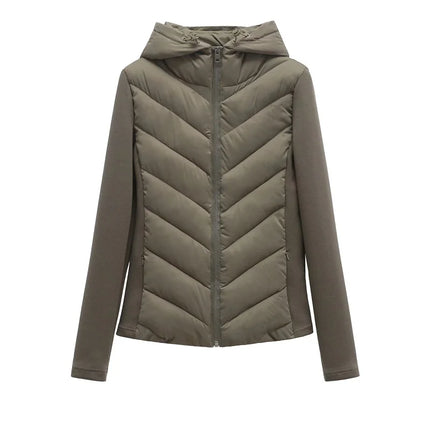 Women’s Elegant Patchwork Cotton Jacket with Standing Collar & Hood