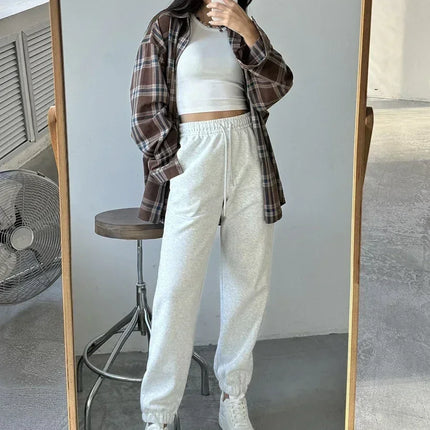 High-Waist Oversized Cotton Sweatpants Women