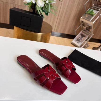 Genuine Leather Square Toe Summer Slides