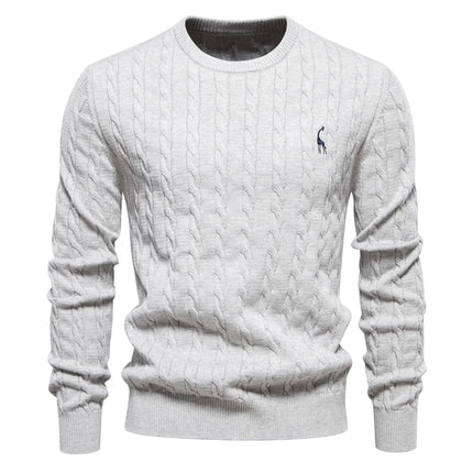 Men's Giraffe Embroidered Cotton Sweater – Unique & Comfortable