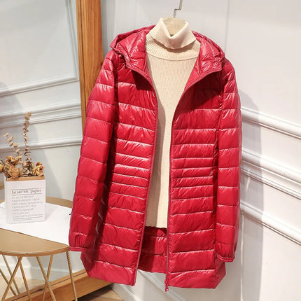 Women’s Long Warm Down Coat with Portable Storage Bag