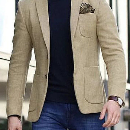 Men’s Single-Breasted Slim Solid Blazer – Big Pocket Casual Suit Jacket